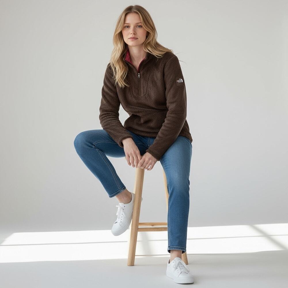 The North Face Sweater Jacket Fleece Zip Chocolate Brown Womens Size Small